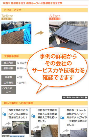 事例の詳細からサービス力や技術力を確認できます