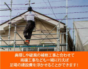 雨樋工事などと合わせて行うと足場代を浮かせることができます