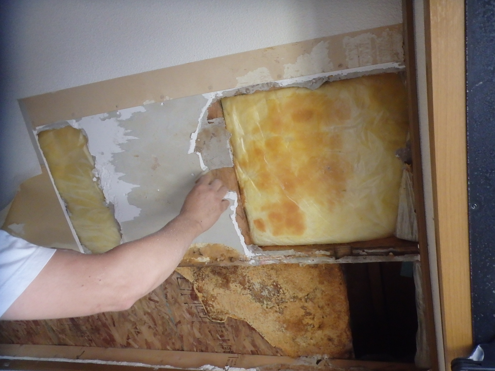 天井の劣化したプラスターボードの剥がし