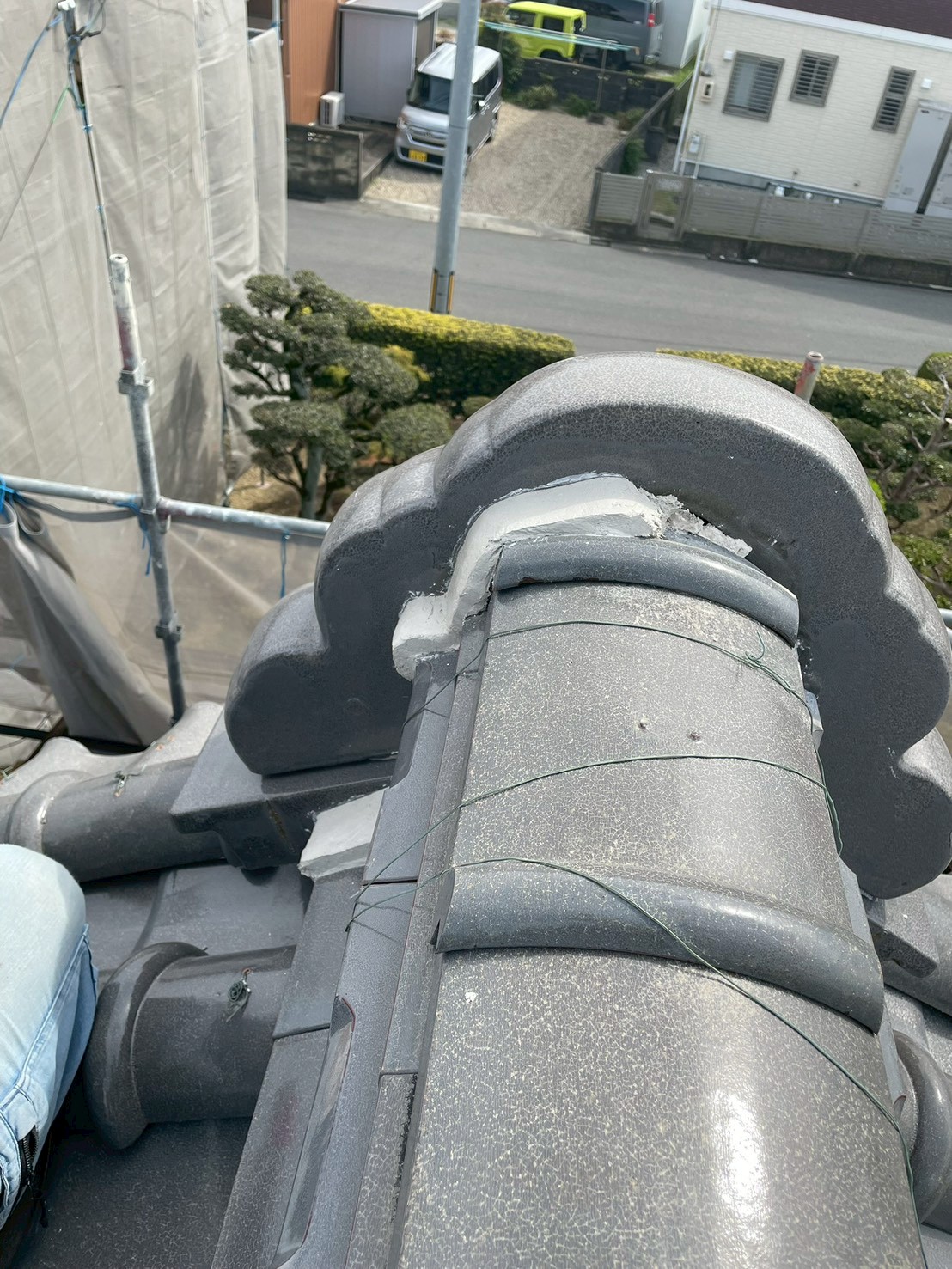 春日井市の瓦屋根における漆喰劣化の様子