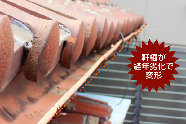 雨樋が経年劣化で変形