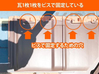 防災瓦のビス固定イメージ