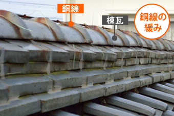 棟の歪み・葺き土露出